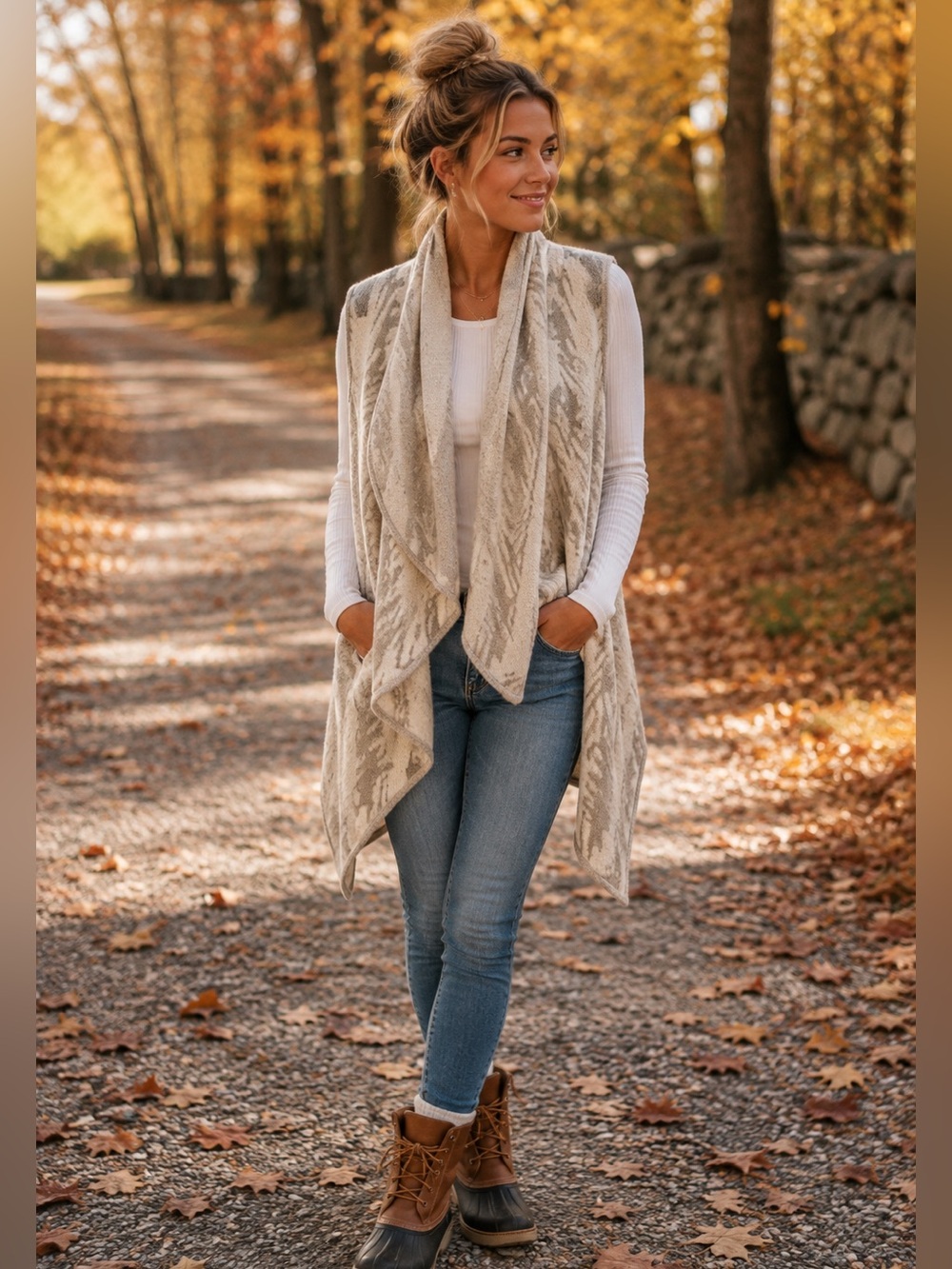 Lucky Brand Wool Blend Cream Open-Front Sleeveless Cardigan w Pockets -XS/Small